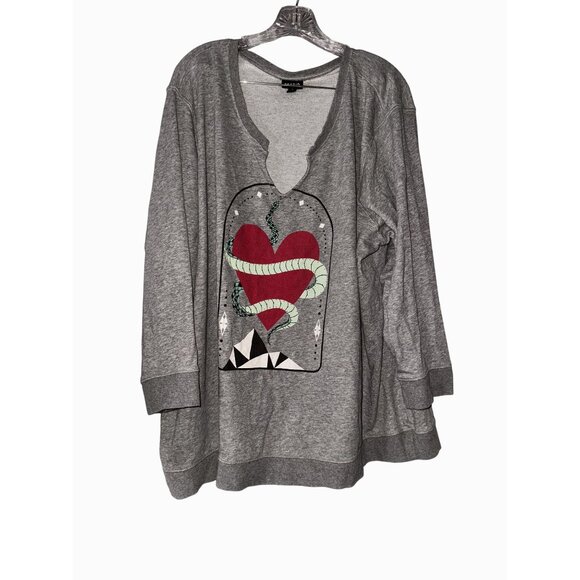 torrid Sweaters - Torrid Gray Long Sleeve sweatshirt Red Heart Snake tunic